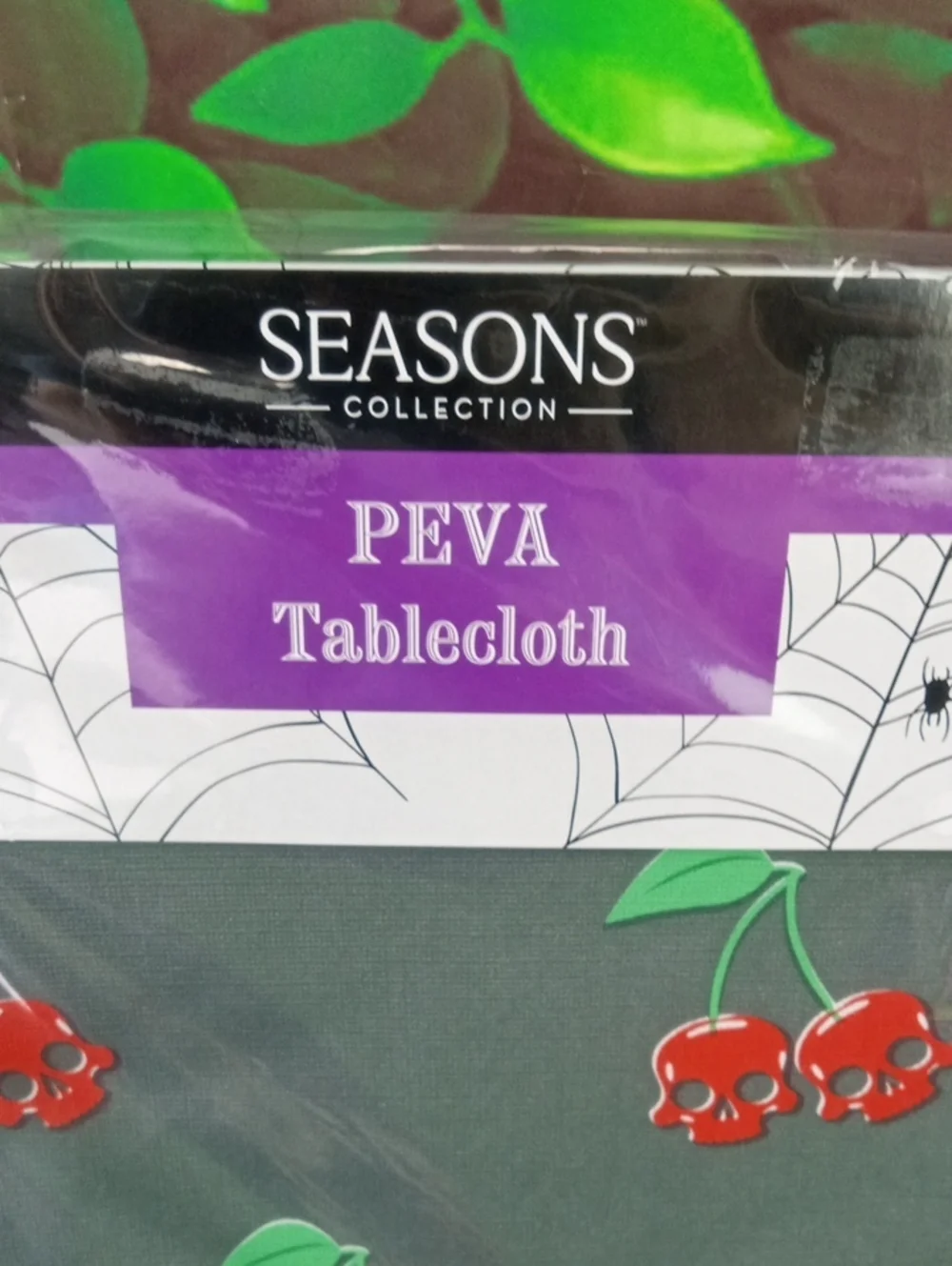 👻 Halloween Gray Cherry Skulls PEVA Oblong Tablecloth
